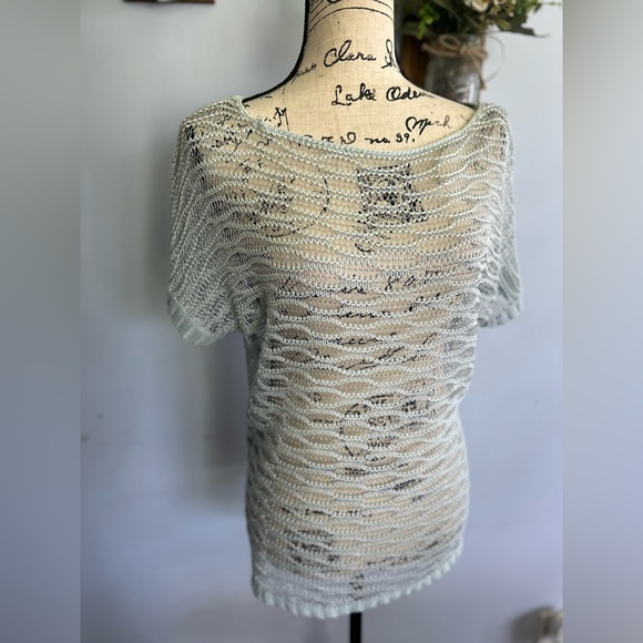 Love stitch cover up vacation top open knitted acrylic metallic thread - Picture 2 of 10